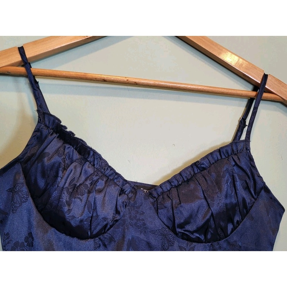 Beverly & Beck Navy Blue Satin Babydoll Coquette Cami Crop Top Sz S - Picture 2 of 6